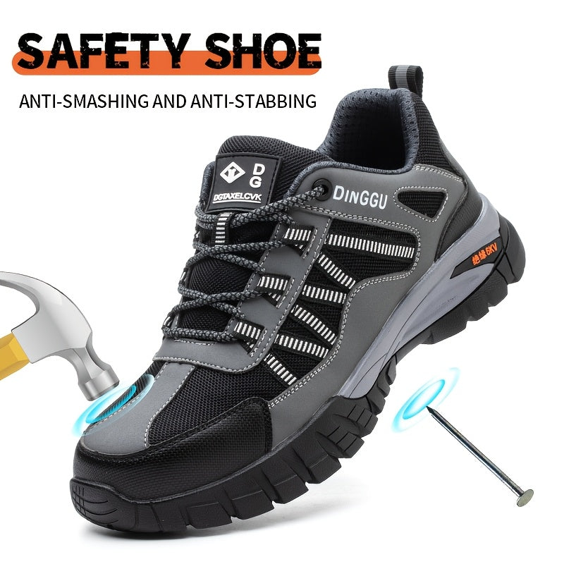 Durable men's steel toe work shoes with puncture-proof rubber sole for outdoor and industrial use, featuring anti-slip, breathable, and odor-resistant design.