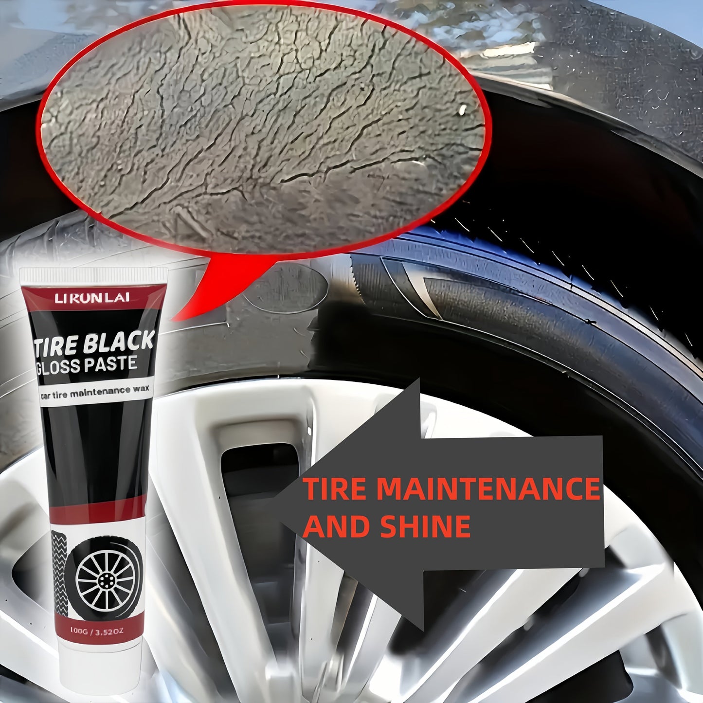 LIRUNLAI Tire Black Gloss Paste: Enhances Shine, Protects against Aging, Long-Lasting Luster for Cars, Motorcycles, and Bicycles, Coconut-Based Formula, Leaves No Residue, Under 1 Liter