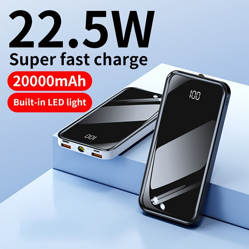 20000mAh Power Bank with 22.5W/PD20W Fast Charging, LED Display, LED Light, Dual Input/Output, Compact and Portable