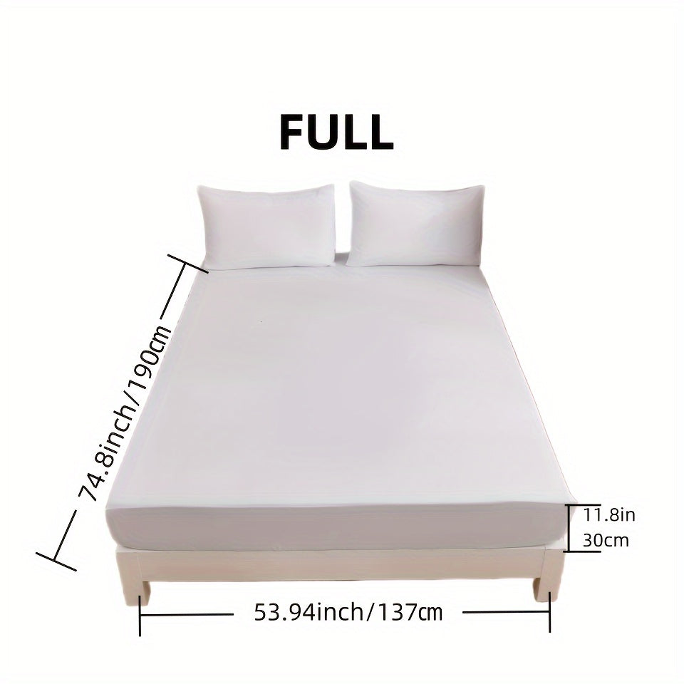 Soft and breathable 1-piece polyester fitted sheet (pillowcase not included) in a solid color. Comfortable and skin-friendly mattress protector suitable for all seasons.