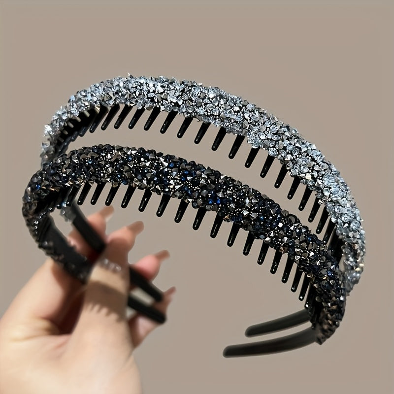 2 Full Diamond Hairbands with teeth and anti-slip for washing face and makeup.