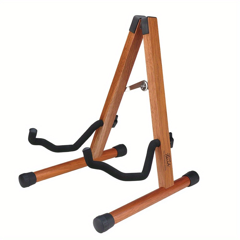 Guitar stand for acoustic, electric, bass, classic banjo, and multiple guitars, made of wood and portable with accessories.