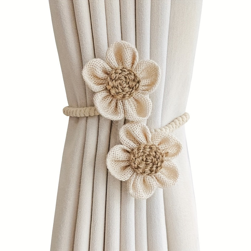 Modern and simple curtain tiebacks made of hemp rope. Set includes 2 pieces for use in bedroom, living room, or any home decor. Easy to install with punch-free clips. Ideal for binding curtains and adding a stylish touch to your space.