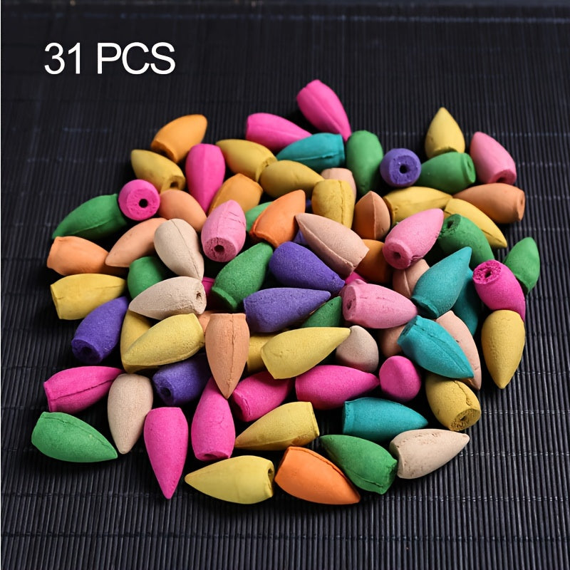 60/31/111pcs pack of mixed scent backflow incense cones with natural lavender and sandalwood blends for home decor, ideal for Halloween, Christmas, Thanksgiving.