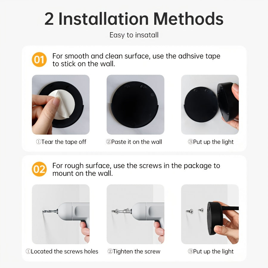 Wall-mounted motion sensor spotlight with remote control, USB rechargeable, adjustable brightness and timer, detachable plastic lamp shade, infrared sensor, battery powered.