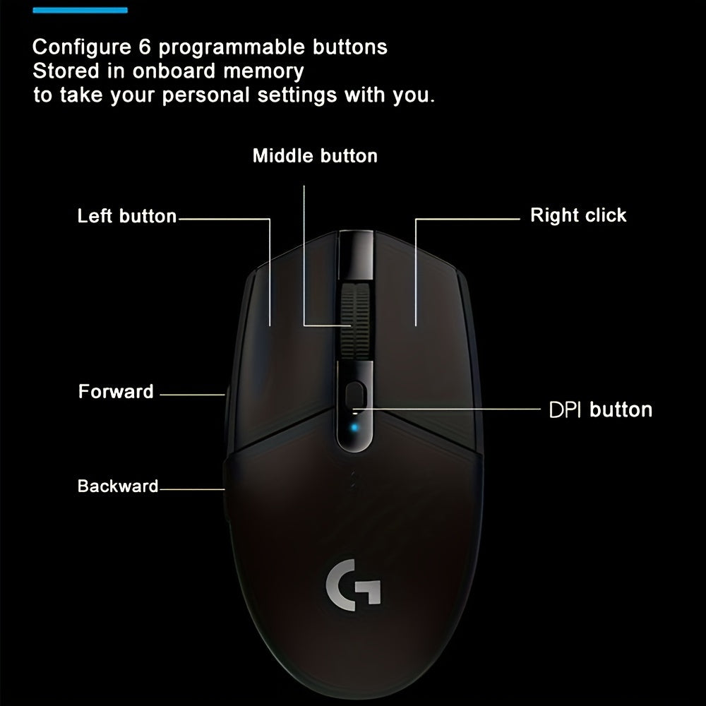 The Logitech G304 is a wireless gaming mouse with customizable features for Windows, Mac, and Android devices. It uses AA batteries and is compatible with various wireless standards.