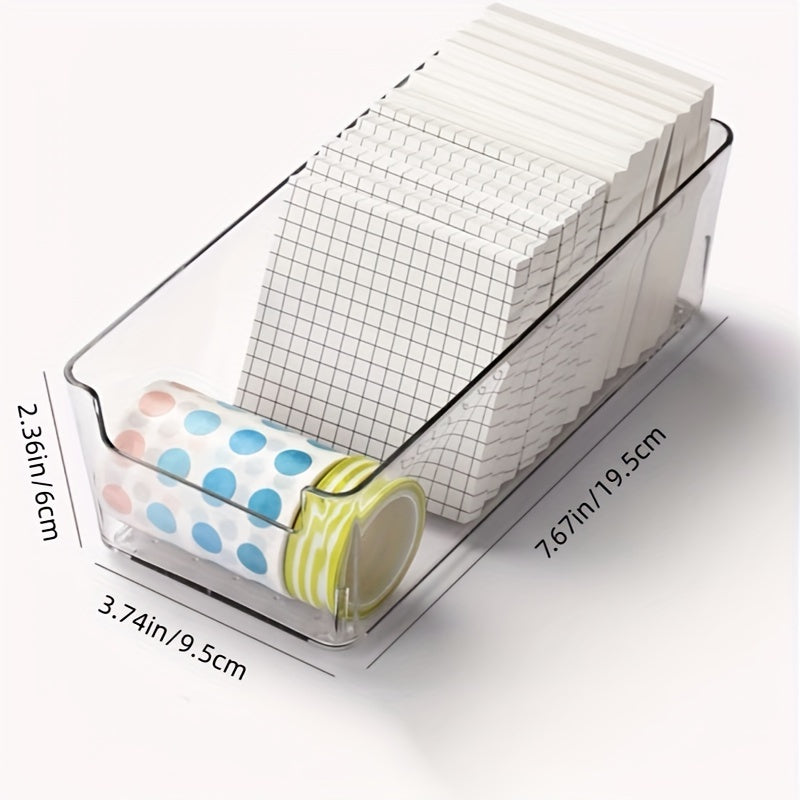 Two sizes of transparent acrylic drawer storage boxes available for organizing stationery in student dormitories.