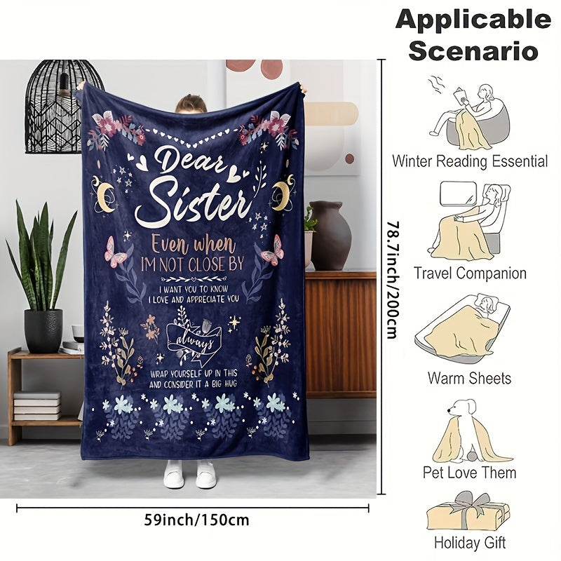 Soft and cozy French-inspired flannel throw blanket perfect for sisters. This hypoallergenic, all-season blanket is machine washable and features a digital print polyester character theme. The tear-resistant knitted design makes it a durable and