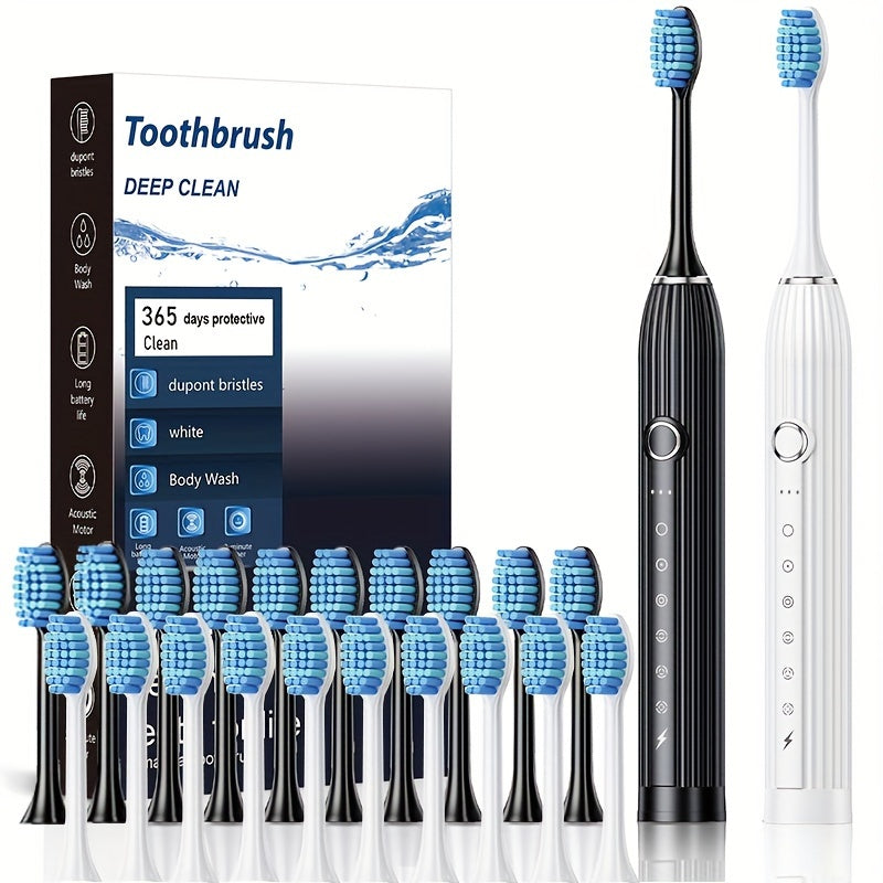 Combo set with rechargeable electric toothbrush and water flosser, USB charging, soft bristles, deep clean oral care.