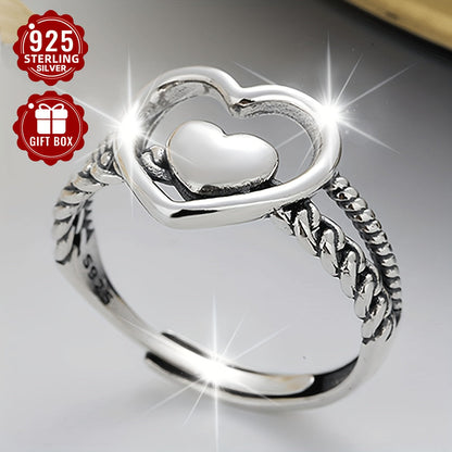 This S925 Sterling Silver Love Ring features a double-layer design with a hemp lace motif, making it suitable for daily wear. It is lightweight at about 2.8g and is perfect for adding a touch of simplicity and versatility to any outfit. This ring is