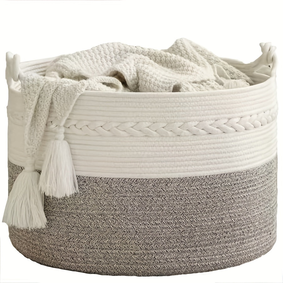 1 woven basket for storage, available in 4 colors; suitable for laundry, living room, nursery, pillows, and toy chest.