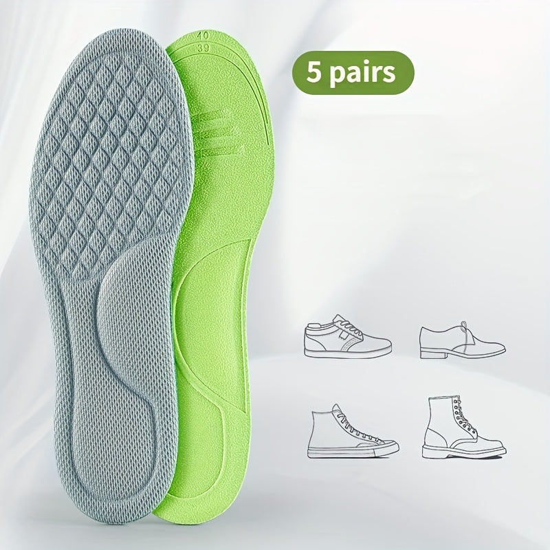 5 pairs of soft sports insoles for men and women, perfect for mountain climbing, travel, and outdoor activities.