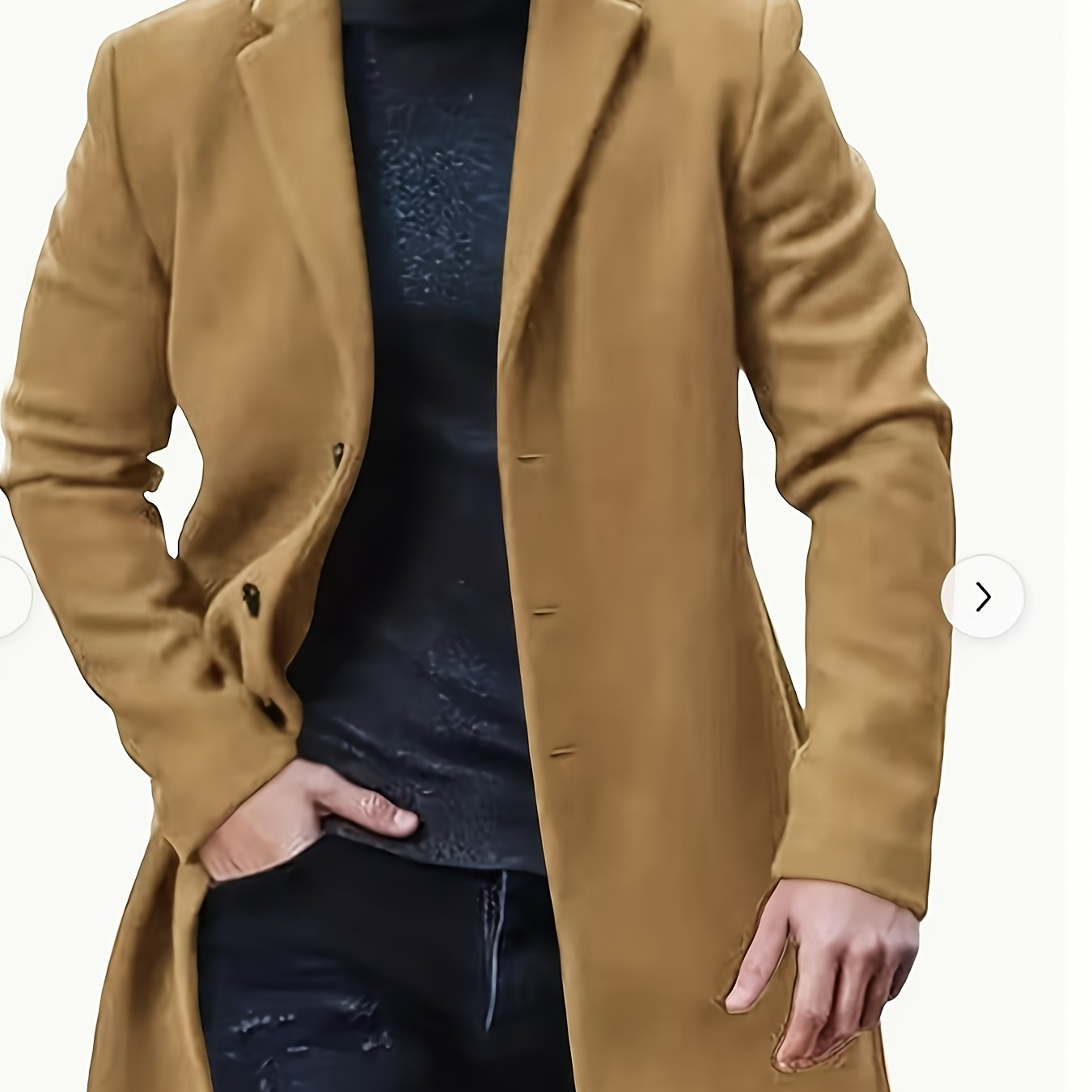 Men's plus size casual trench coat made of 100% polyester solid color non-stretch woven fabric with lapel collar, button detail, and loose fit, suitable for spring/fall outerwear.