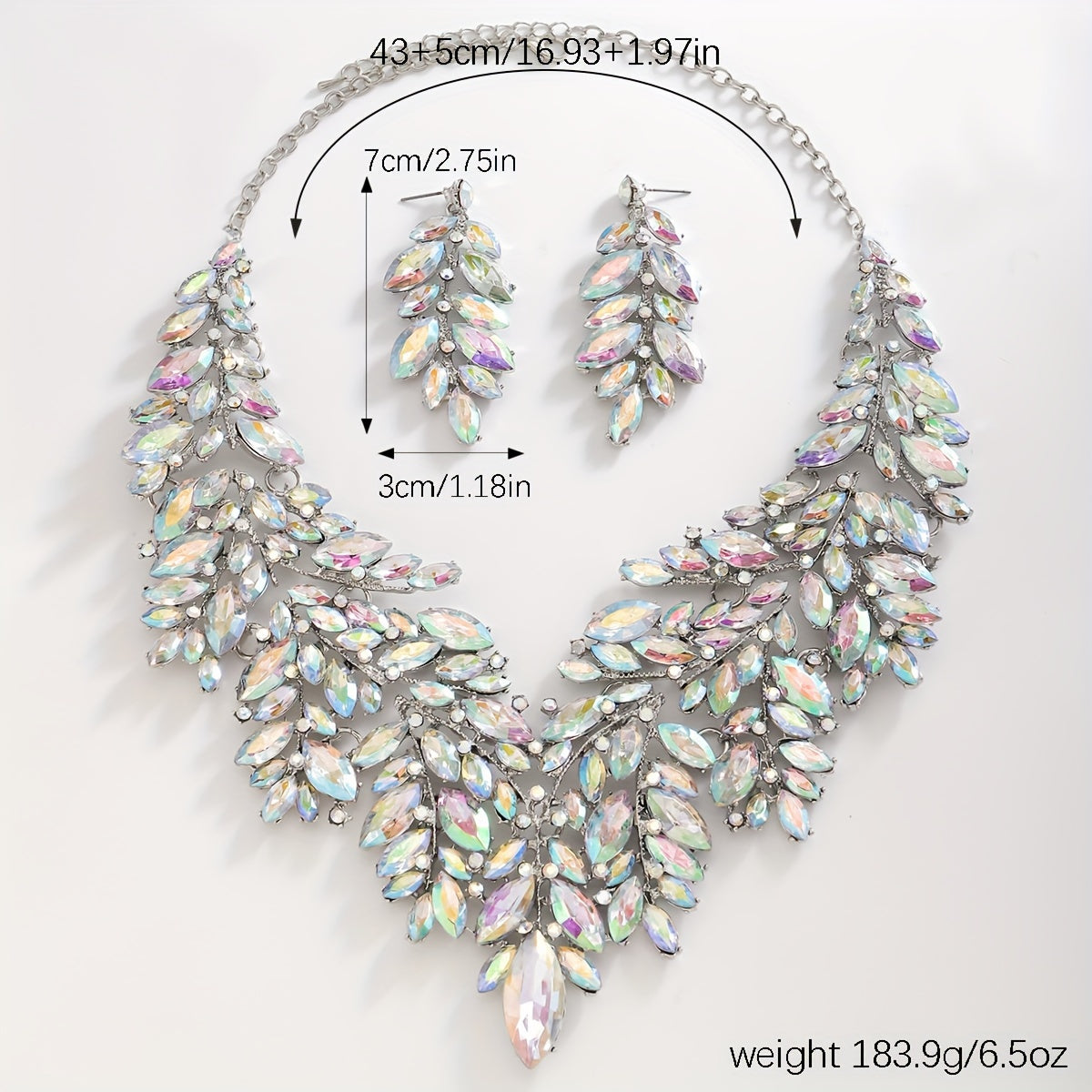 Middle Eastern-inspired bridal wedding dress jewelry set, featuring a luxurious rhinestone necklace and earrings. This elegant and delicate set is perfect for a high-end banquet or as a gift for loved ones.