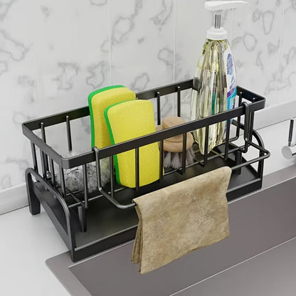 Our durable, multifunctional plastic kitchen sink storage box is designed to efficiently store household cleaning tools, with a built-in dishcloth holder and sponge drain. No power is required for this convenient storage rack, suitable for organizing