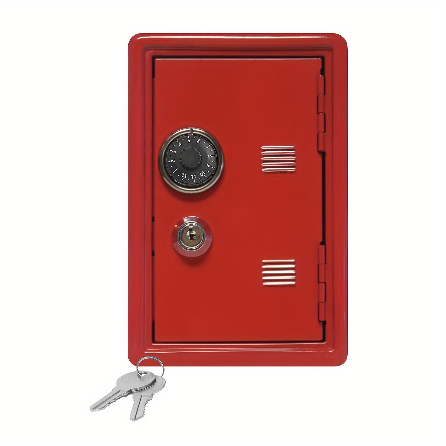 One unit metal piggy bank with key and combination lock, pull-out drawer, ideal as gift.