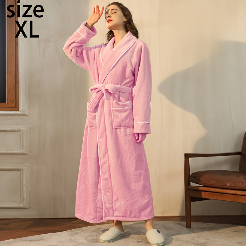 Autumn/Winter bathrobe, comfy unisex pajamas, thick large size nightgown with long sleeves and pocket, warm robe for home/bathroom.