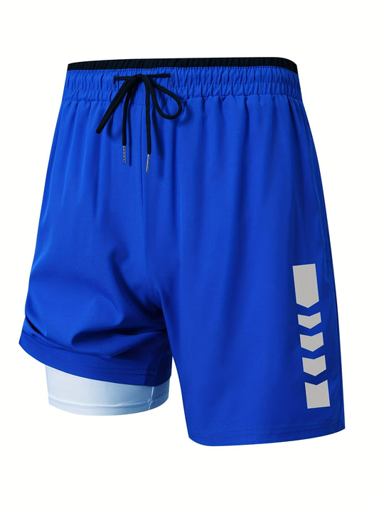 Trendy plus size men's graphic print shorts for summer outdoor sports.