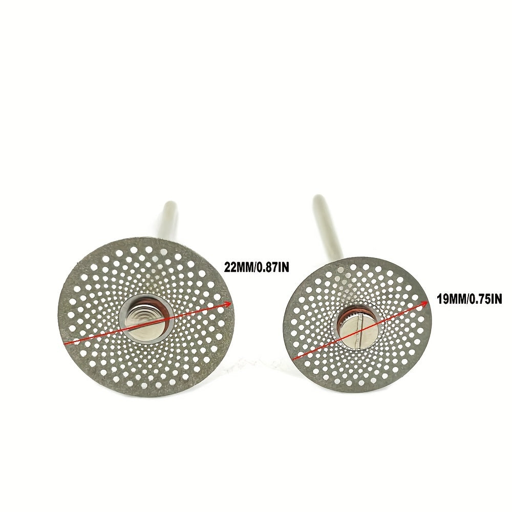 Five dual-sided diamond cutting discs for dental labs, in silver or golden, for high precision grinding and polishing.