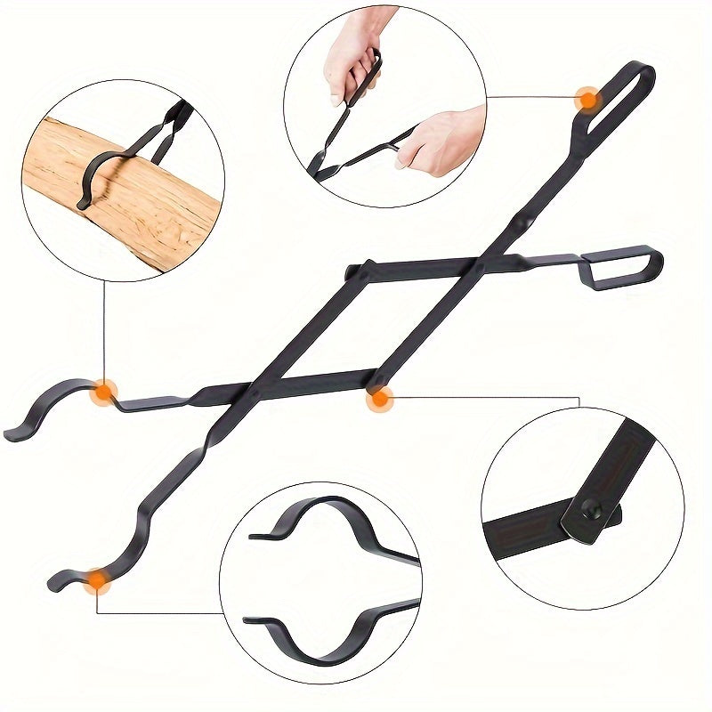 Durable Fireplace Tongs: A sturdy 62.74 cm log grabber made of wrought iron for fire pits, campfires, bonfires, wood stoves, and indoor and outdoor fireplaces. This tool is perfect for handling wood in your wood burning stove or barbecue grill.