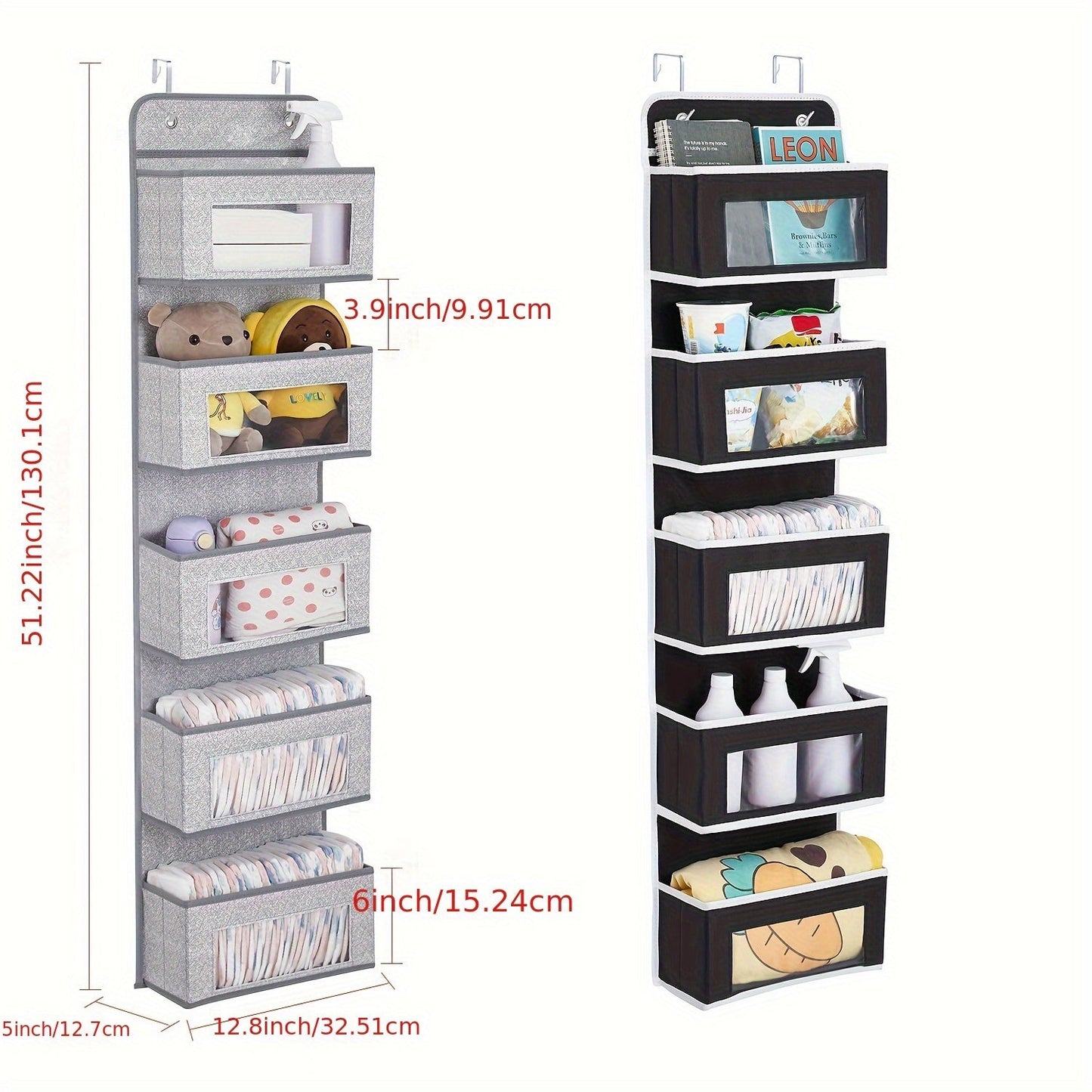 Wall Mounted Hanging Organizer Storage with 2 Metal Hooks, Ideal for Wardrobe, Closet, Dorm, Bathroom, Kitchen. Perfect for storing bags, baby diaper bags, and other items.