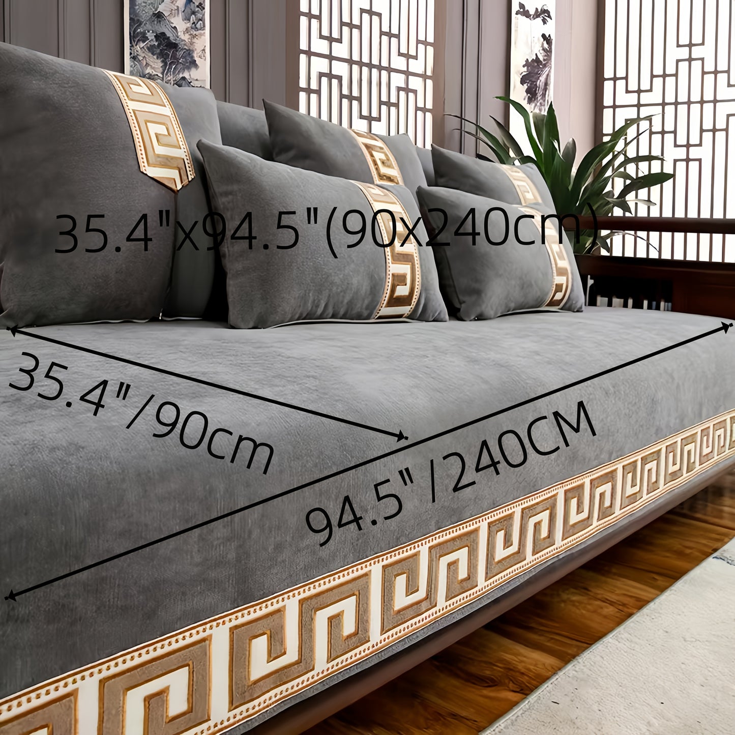 1pc Ultra-Soft Chenille Sofa Cover with Geometric Jacquard Design - Modern Bohemian Style, Pet-Friendly, Non-Slip, Easy to Clean, Mixed Colors with Golden Accents - Ideal for Home and