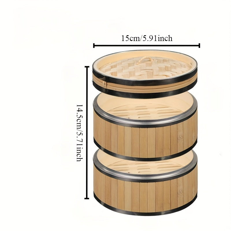 Ручной бамбуковый пароварка с крышкой из нержавеющей стали - Идеально подходит для приготовления пельменей, морепродуктов и овощей - Отлично подходит для домашнего и ресторанного использования, а также для кемпинга на свежем воздухе