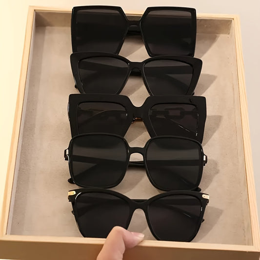 5 pieces of Pure Black Classic Style Combination Fashionable Women's Decorative Glasses European and American Y2K Black Casual Fashion Glasses.