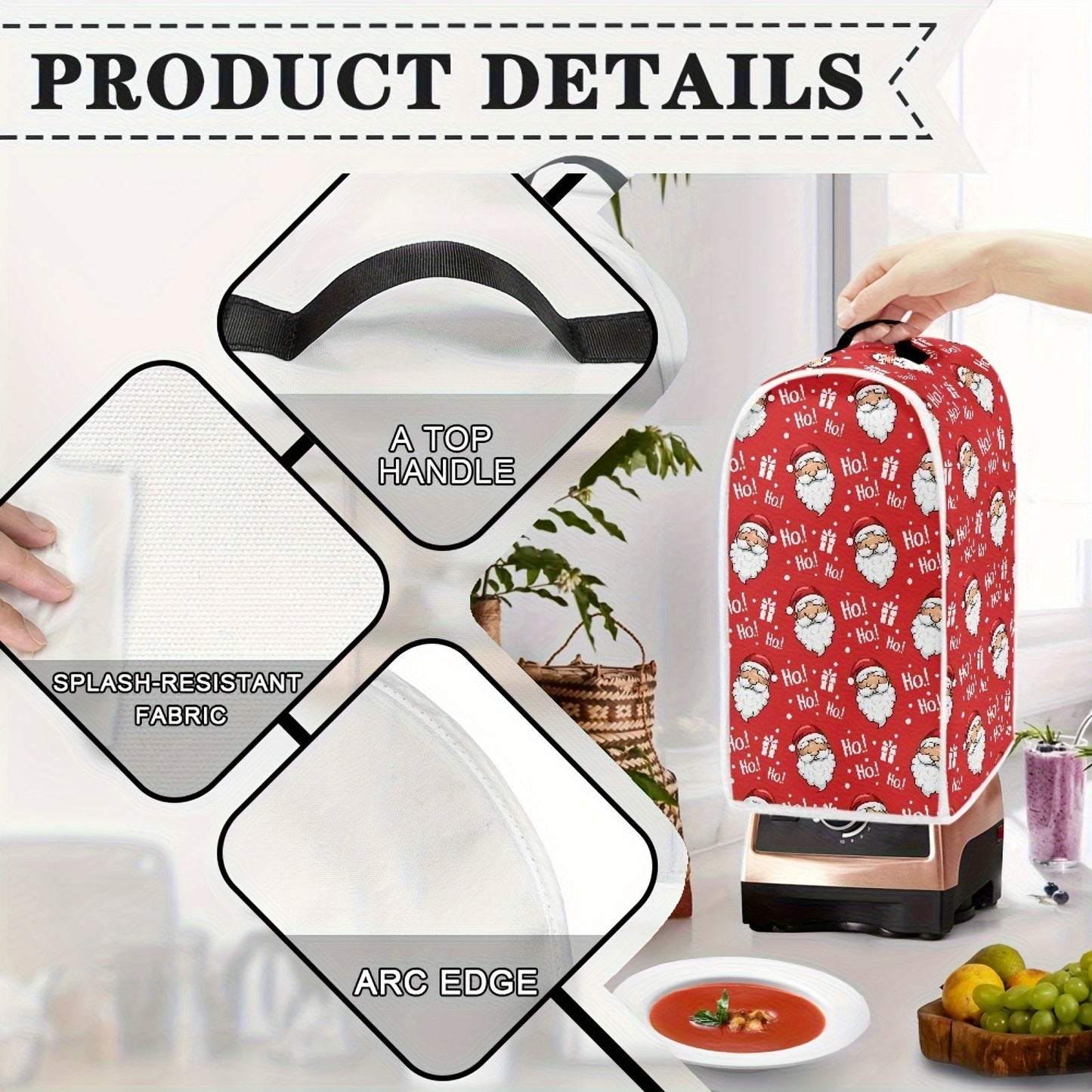 Blender Dust Cover with Festive Halloween/Christmas Theme - Washable Kitchen Appliance Protector Top Handle, Fits Food Processors & Coffee Makers, One Piece Design