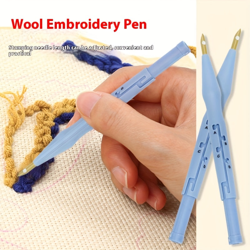 Adjustable Blue Fleece Embroidery Pen with Thick Plastic Needle Holder for Precision Stitching in DIY Crafts, Felt & Carpet Projects - Great for Valentine's Day Gifts