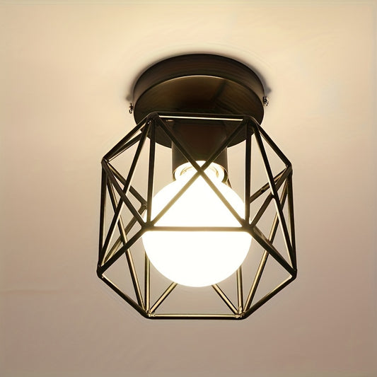 Modern Nordic Black Iron Ceiling Light with E27 Base, Geometric Design, Semi-Flush Mount Installation for Bedroom, Hallway, Balcony, Kitchen.