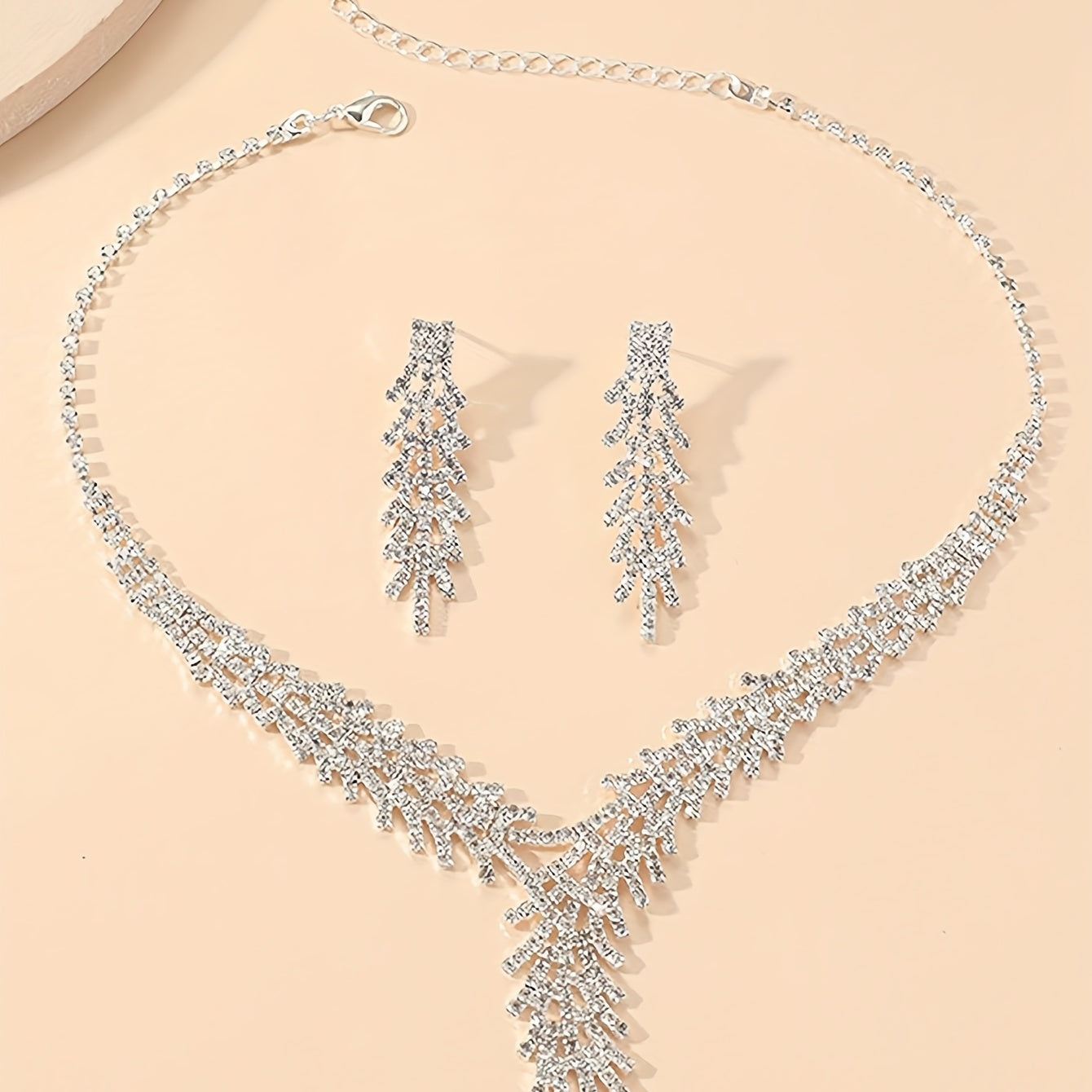 Elegant Silver Plated Jewelry Set with Shining Rhinestone Detail - Includes 3 Earrings and Necklace - Perfect Gift for Her Evening Party Ensemble