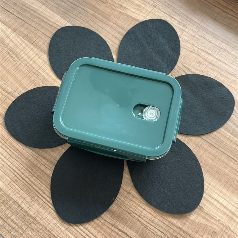 Set of 4 black petal-shaped pan pads made of non-woven, non-stick material. These pads are non-slip, anti-scalding, and provide heat insulation. They are easy to clean and made of multi-ply felt cloth.