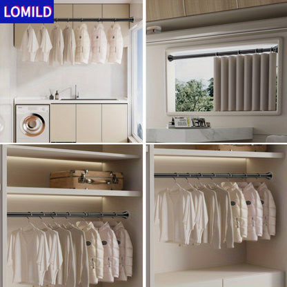 Upgrade your space with the LOMILD Stainless Steel Black Telescopic Rod. This versatile no-drill pole can be used for shower curtains, window drapes, and closet rails. The classic design features textured grip end caps for a stylish touch. Enjoy the