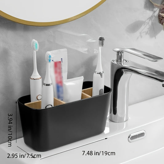 1pc Electric toothbrush holder with 5 slots, freestanding bathroom organizer for toothbrushes and toothpaste.