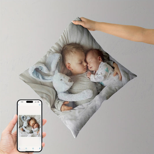 Customize your own 45.72x45.72 cm Polyester Plush Pillowcase with Personalized Family Photo. This soft and cozy pillowcase features a single-sided print and does not include the cushion.