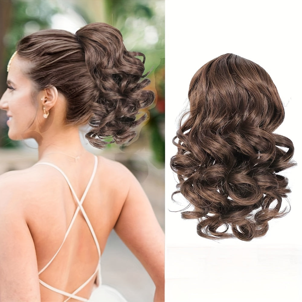 Luxurious curly wavy claw ponytail extensions made with premium synthetic clip-ins for instant volume and versatile style, ideal for everyday fashion and special occasions.