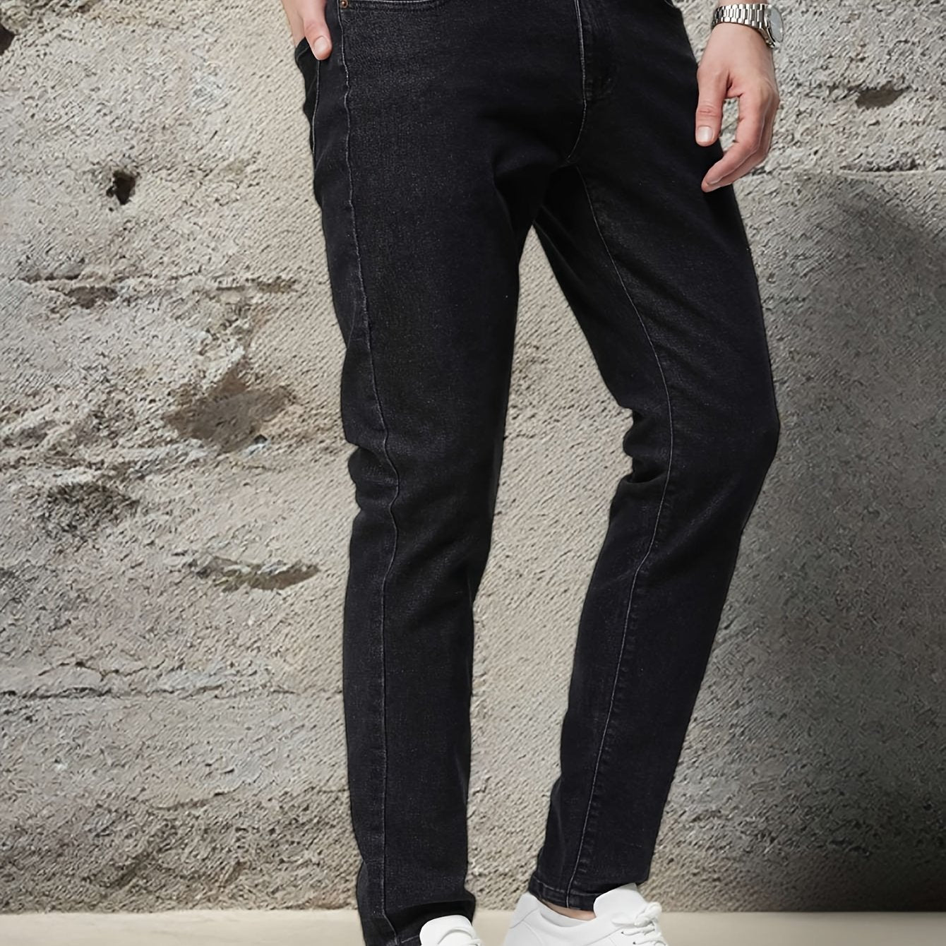 Stretchy denim jeans for men, ideal for casual outdoor wear.