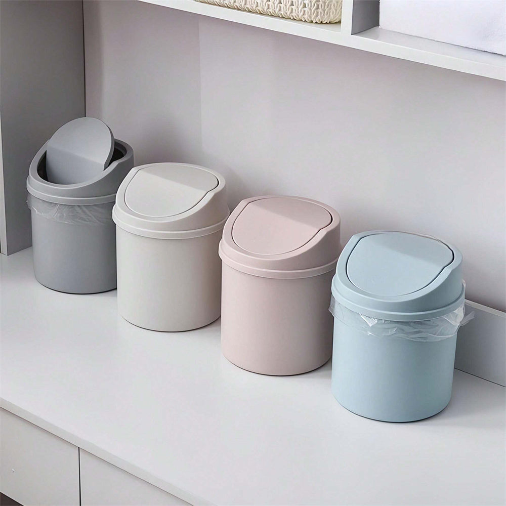 Compact flip-top desktop trash can for home and office use