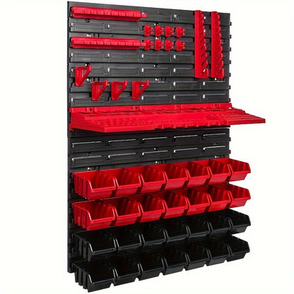 47-piece DIY Woodworking & Automotive Hand Tool Organizer Kit with Wall-Mounted Plastic Storage Bins and Tool Holders for Garage - Heavy-Duty Rack System for Small Hardware - Easy to