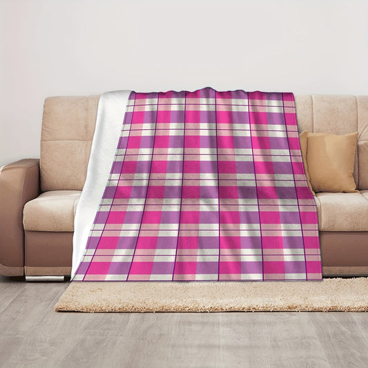 Soft and Cozy Vintage Plaid Print Flannel Fleece Throw Blanket - 1 piece with Mixed Colors, Made of Knitted Polyester for All Seasons, Hand Wash Recommended, Perfect for Various Uses.