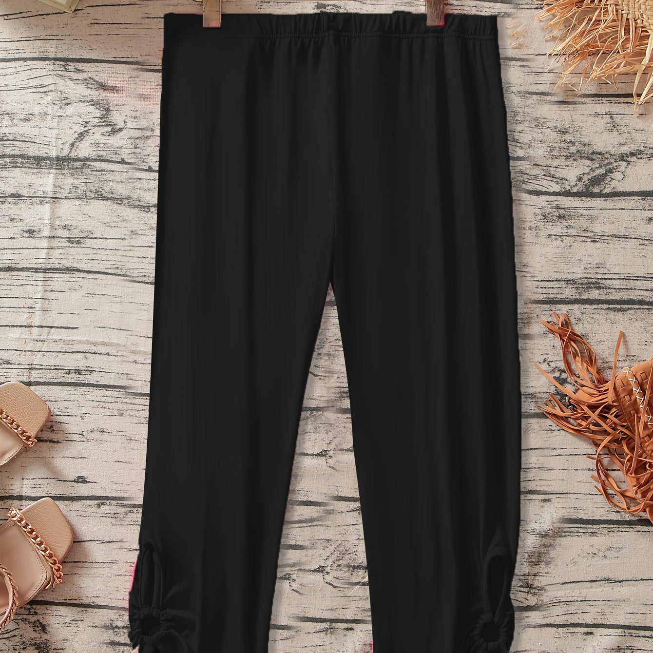 Plus Size Black Stretchy Casual Pants for Women - Elastic Waistband, Comfort Fit, Machine Washable - Perfect for Spring/Summer/Fall