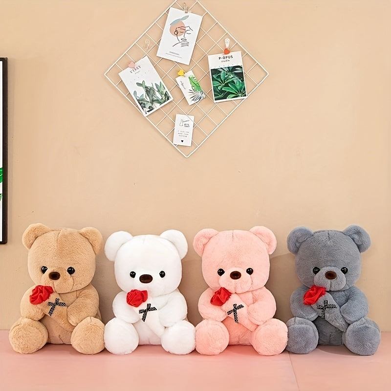 Cute Rose Bear Stuffed Animal Ideal for Valentine's Day or Birthday Gift for Her.