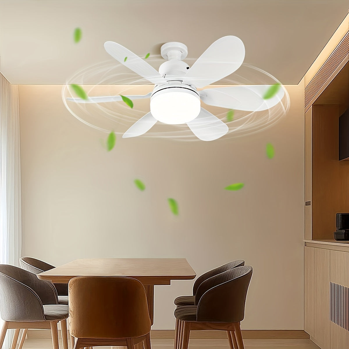 Ceiling fan light with remote control and multifunctional socket. Dimmable color temperature and simple style. Easy installation, suitable for various rooms. LED light fan with 25-40W power