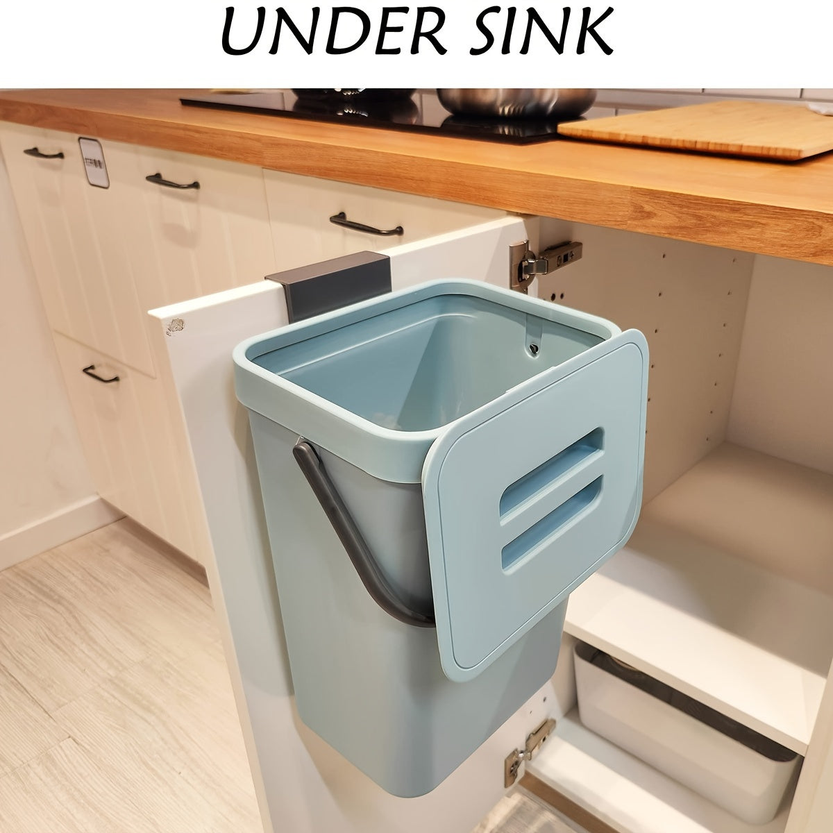 1-piece 12L Trash Can with Lid for kitchen compost, under sink garbage storage. Plastic bin for home and office accessories, storage, and decor.