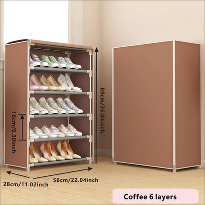 Stylish and durable shoe cabinet with dust cover, featuring a fabric cover with zipper. This shoe rack is perfect for hallways, closets, and garages. The free-standing metal shoe storage rack comes in various patterns.