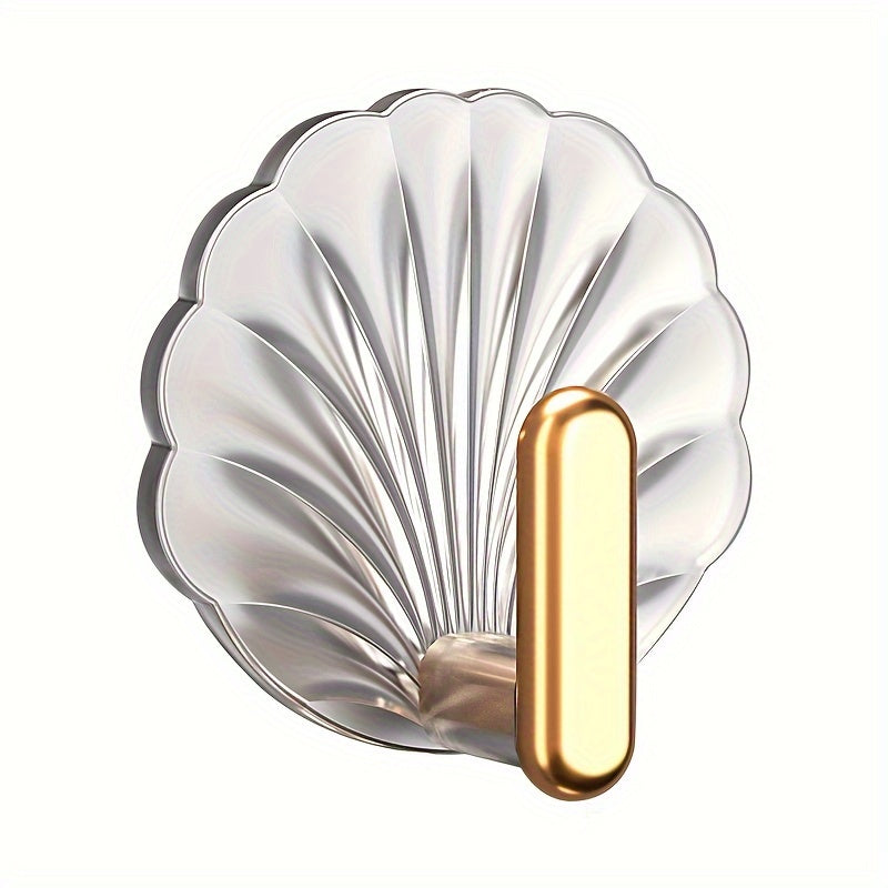 Set of 4 elegant gold-plated shell hooks, transparent and waterproof. Easy to install without drilling, high load-bearing for kitchen and bathroom doors.