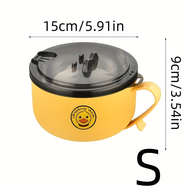 Stainless steel instant noodle bowl with lid, drainage, handles, and heat-resistant design for dormitory students.