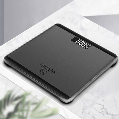 High precision digital body scale with tempered glass, temperature display, and battery operated. Batteries not included. Ideal for home health and fitness.