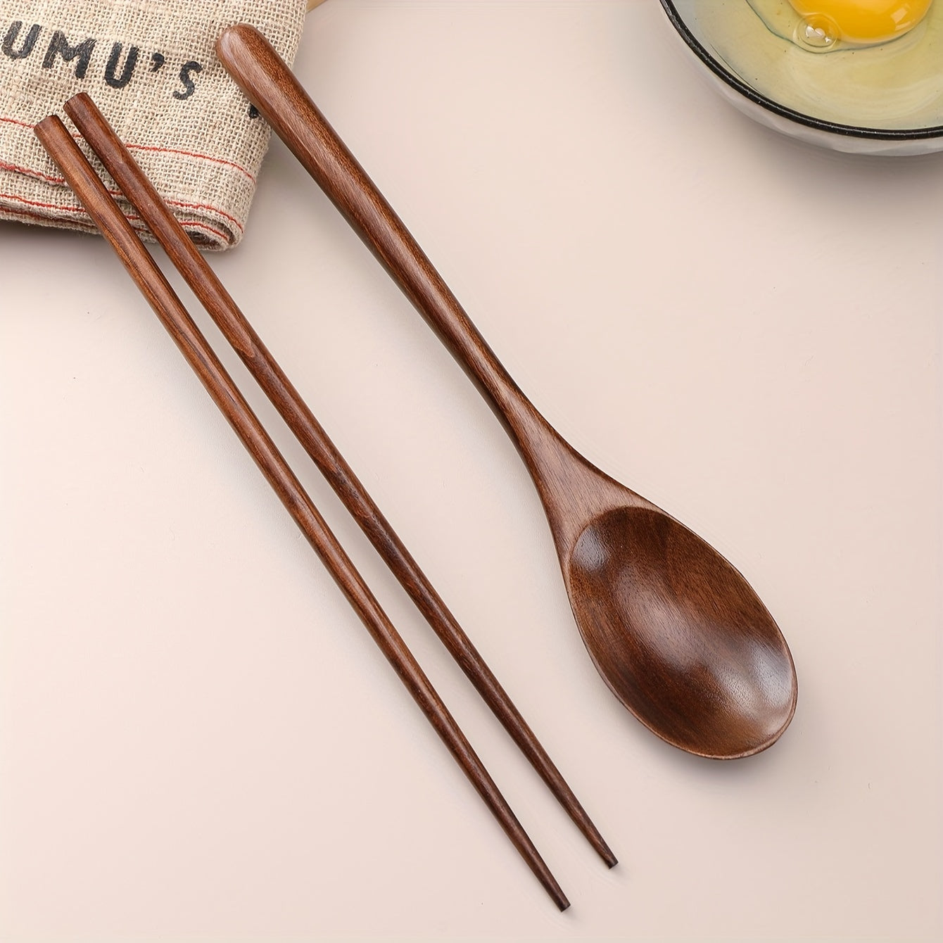 Wooden spoon and chopstick set for home or restaurant use.